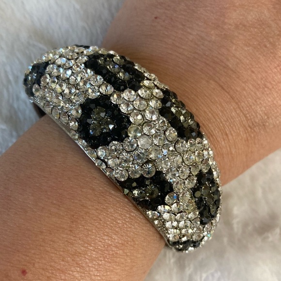 Jewelry - Jeweled with Clear‎ Black Gray Crystals Hinged Bracelet